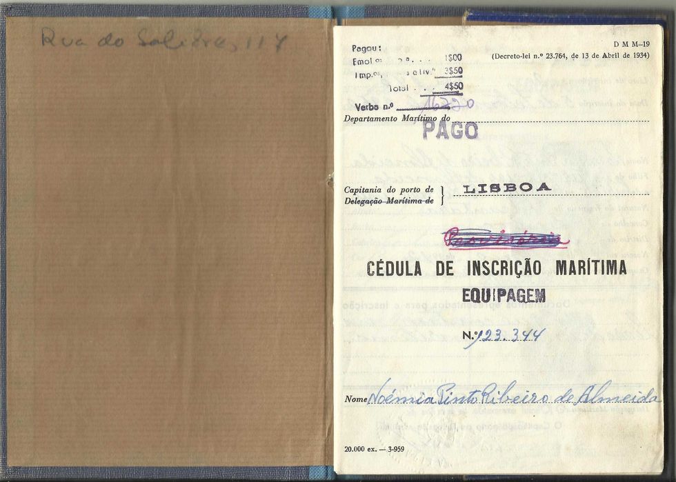 MARINHA - Antiga - 1960 - Cédula de Inscrição de Tripulante - Enfermeira - SELOS ISN