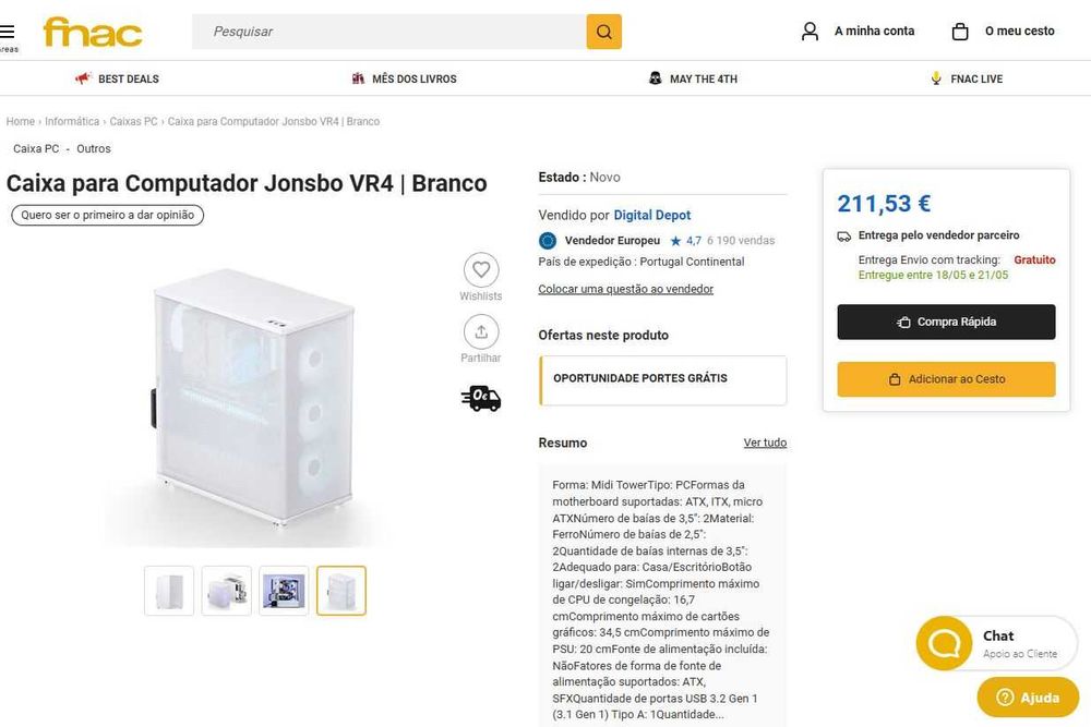 Caixa pc Jonsbo VR4 Branca