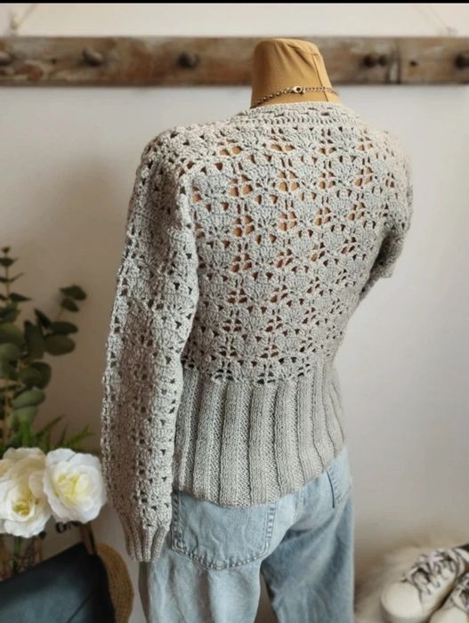 SWETER ażurowy ręcznie robiony oversize SZARY MUST HAVE r S/M