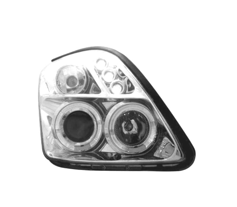 FARÓIS FRONTAIS SUKUZI SWIFT 05-10 ANGEL EYES FUNDO CROMADO