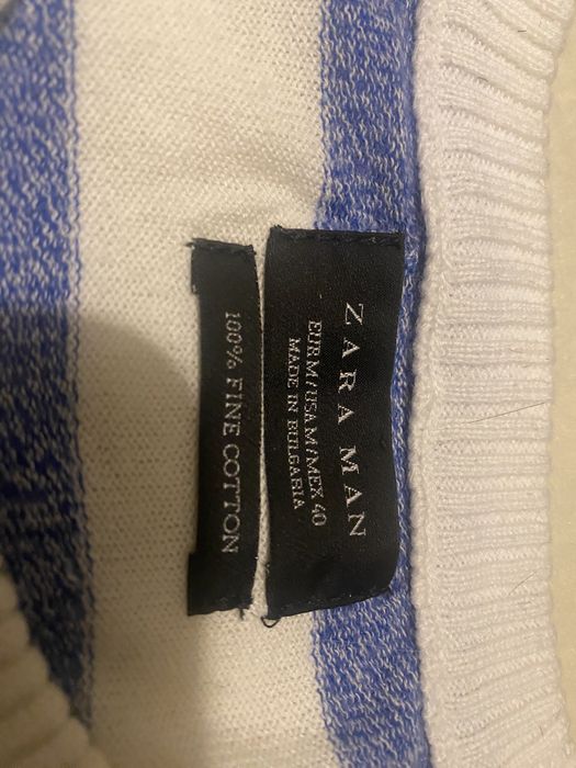 Malha algodão Zara Man, riscas azul/branco, Tam.M