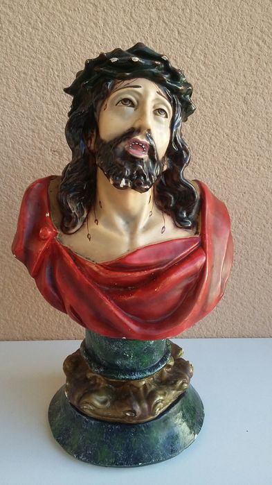 Ancient Painted Plaster Bust of Christ