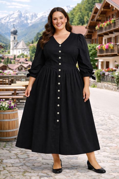 Sukienka bawarska vintage 90s Berwin & Wolff 42  44 XL XXL len bawełna retro 90s 1990s