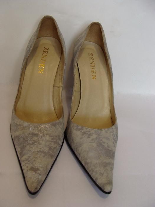 Туфли серебристые замша натуральная р.36 на высоком каблуке