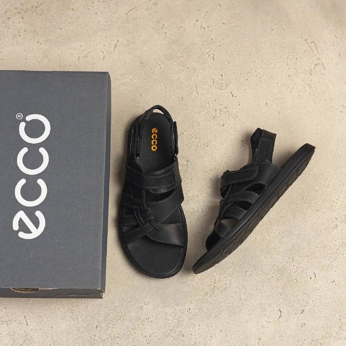 Сандалі чоловічі тапки літні шкіряні ECCO black 40-45р сланці з натуральної шкіри босоніжки