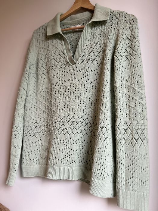 Ażurowy miętowy zielony sweterek z kołnierzem fat face 40 L