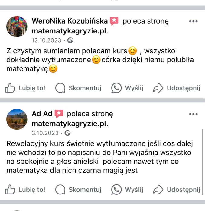 Korepetycje matematyka z nauczycelką kursu Matematyka Gryzie