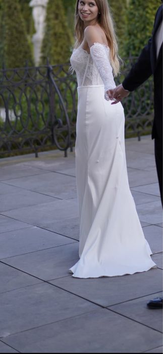 Przepiękna suknia ślubna rybka z trenem Madonna S