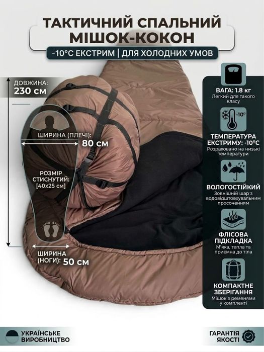 Спальный мешок кокон (флис, до -10 спальник туристический зимний