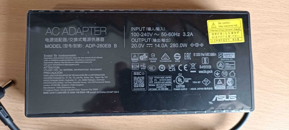 Carregador Asus Rog Flow X16 Rog Strix G15 G16 G17 20V 14.0A 280W NOVO