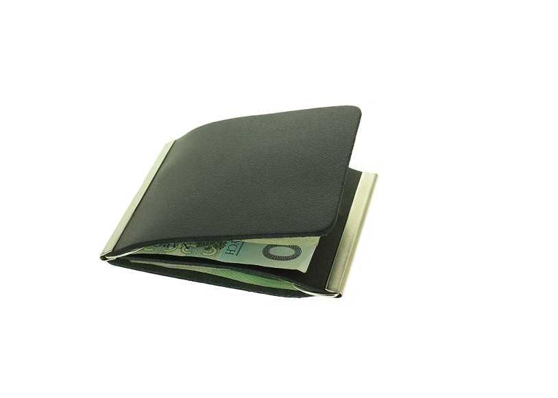 Skórzana banknotówka męska klips czarny groszkowy skóra 100%