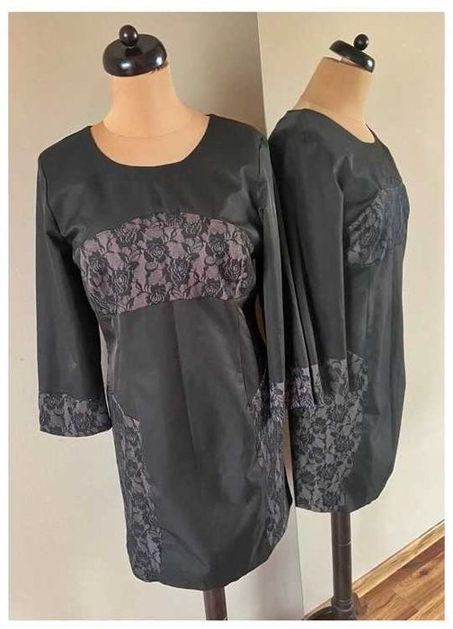 Fable 42 44 xxl sukienka midi koronka dlugie rekawy +size czarna