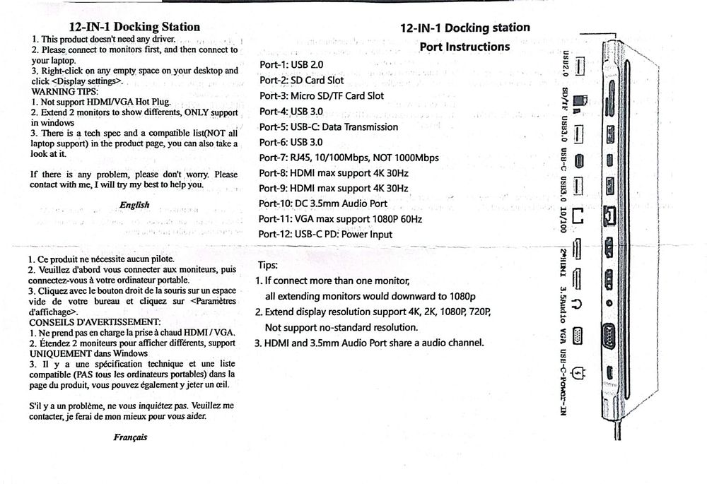Adaptador MST-USB C Docking station, 12 em 1