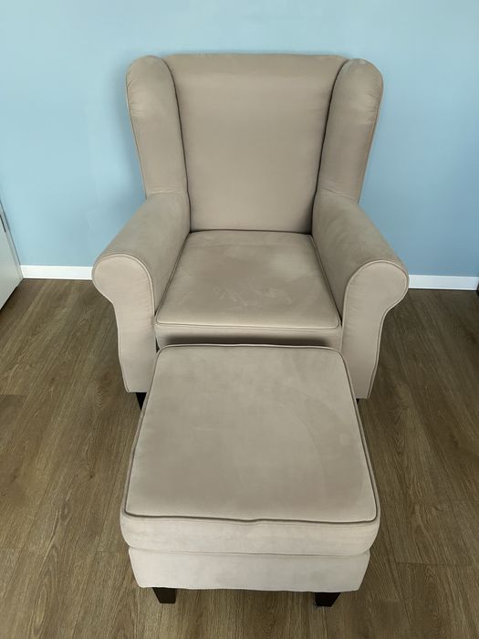 Fotel Tchibo + podnóżek | beżowy | komfortowy