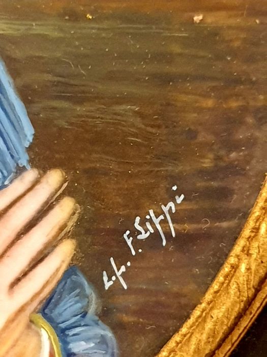 Antiga pintura miniatura "Madonna della Roccia" de Fra. FIilippo Lippi