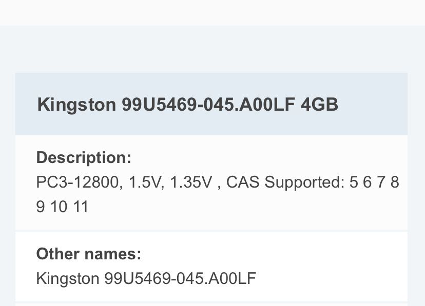 Kingston Ram 4gb 1.35v 99u5469 DDR3