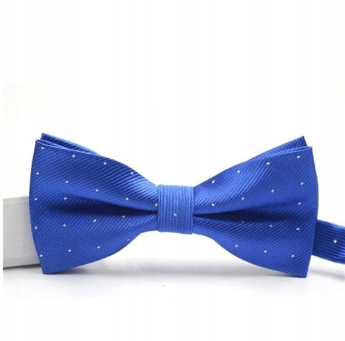 Muszka MUCHA MĘSKA niebieska chabrowa w srebrne kropki regulowana elegancka