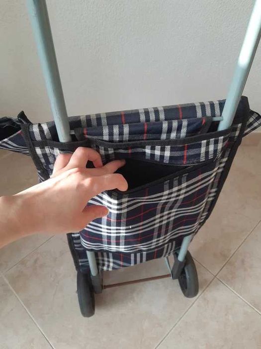 Carrinho para compras xadrez azul marinho