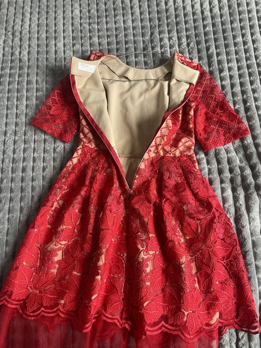Плаття червоне з бежевим