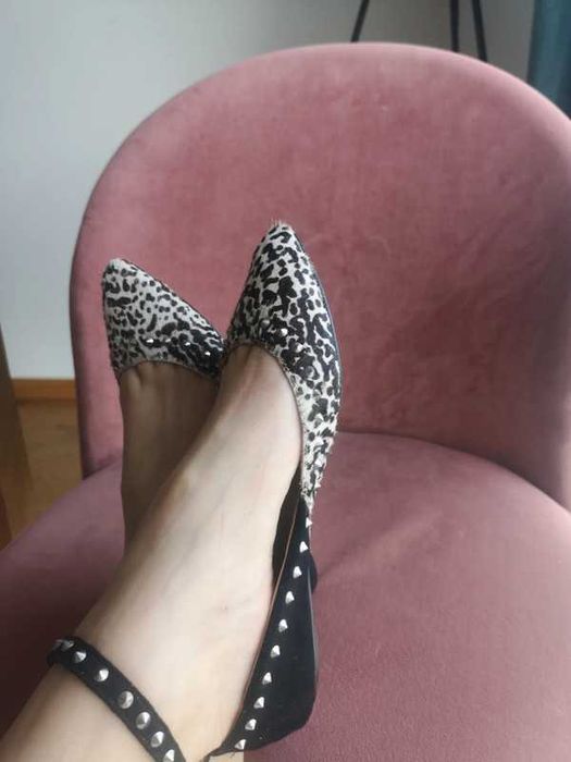 Zara Basic buty na płaskim obcasie ćwieki skóra r. 36