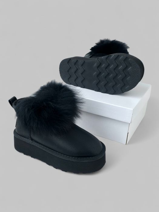 РОЗПРОДАЖ! Жіночі зимові шкіряні черевики - уггі з хутром на платформі