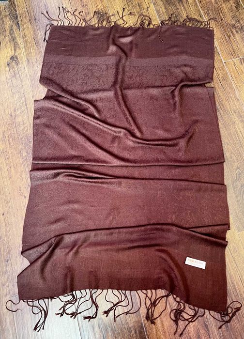 Brązowy szal z kaszmirem i jedwabiem Pashmina
