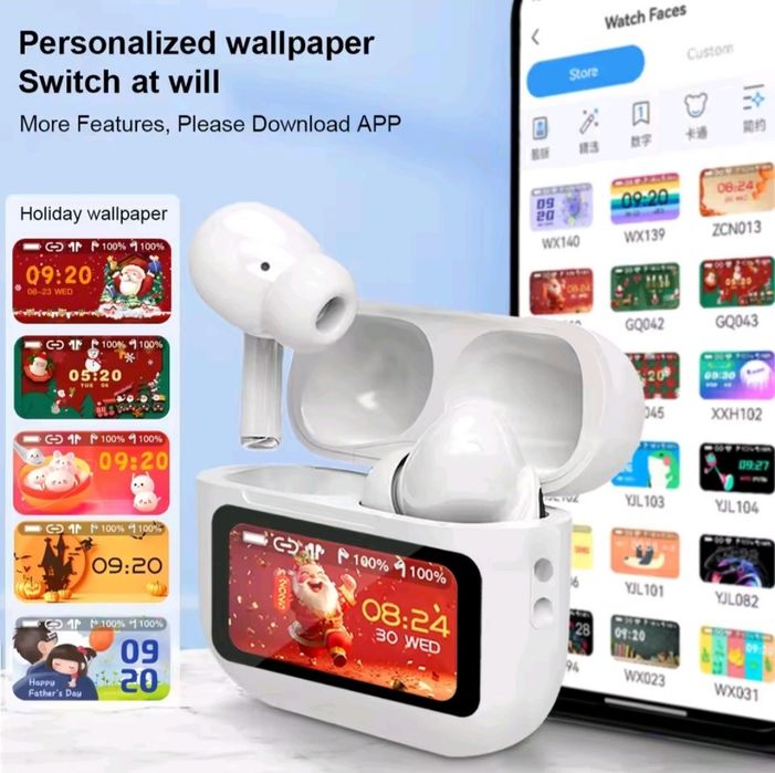 Навушники бездротові стерео Bluetooth5.3 вакуумні, кольоровий дисплей