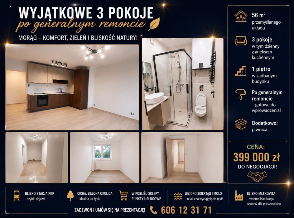 Morąg, bezpośrednio, po remoncie, 3 pokoje, 1 piętro