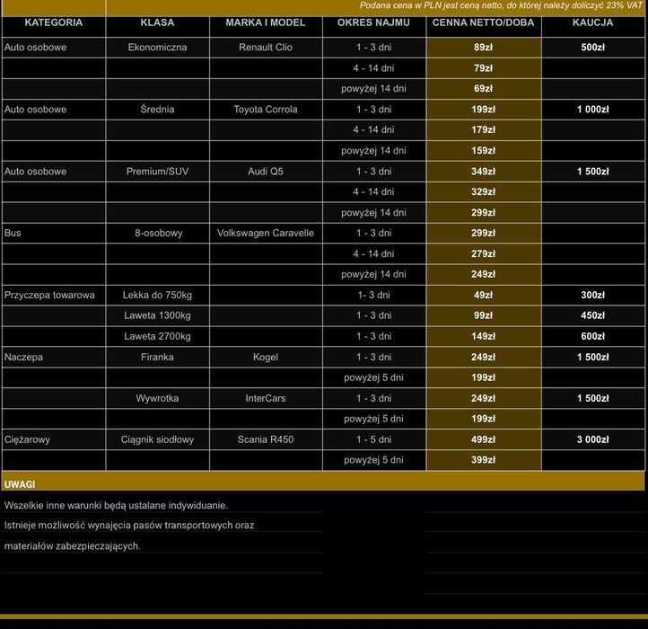 Wynajem lawety na 1 auto