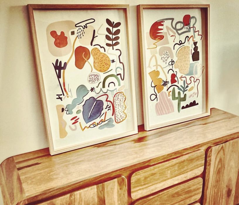 Dwa plakaty abstrakcyjne w ramie 50x70 SKLUM nowe