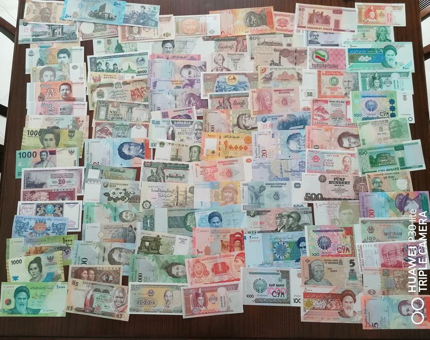 Lote de 100 notas do mundo