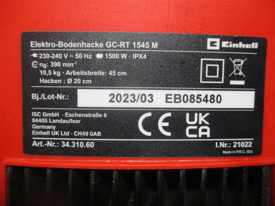 Glebogryzarka einhell 40 cm 1500 w 0 km