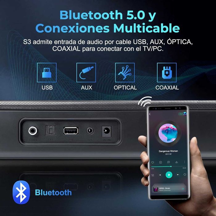 OXS S3 Barra de som para TV, áudio de cinema em casa com Bluetooth 5.0