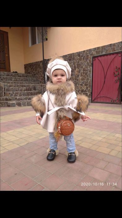 Кашемірове пончо з натуральним хутром дитяче