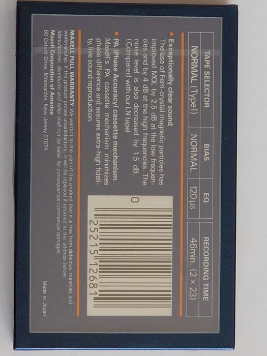 Maxell UDS-I 46 model na lata 1985/1986 na rynek Amerykański