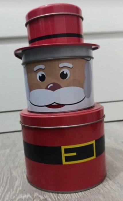 Caixa/lata Pai Natal e boneco de neve