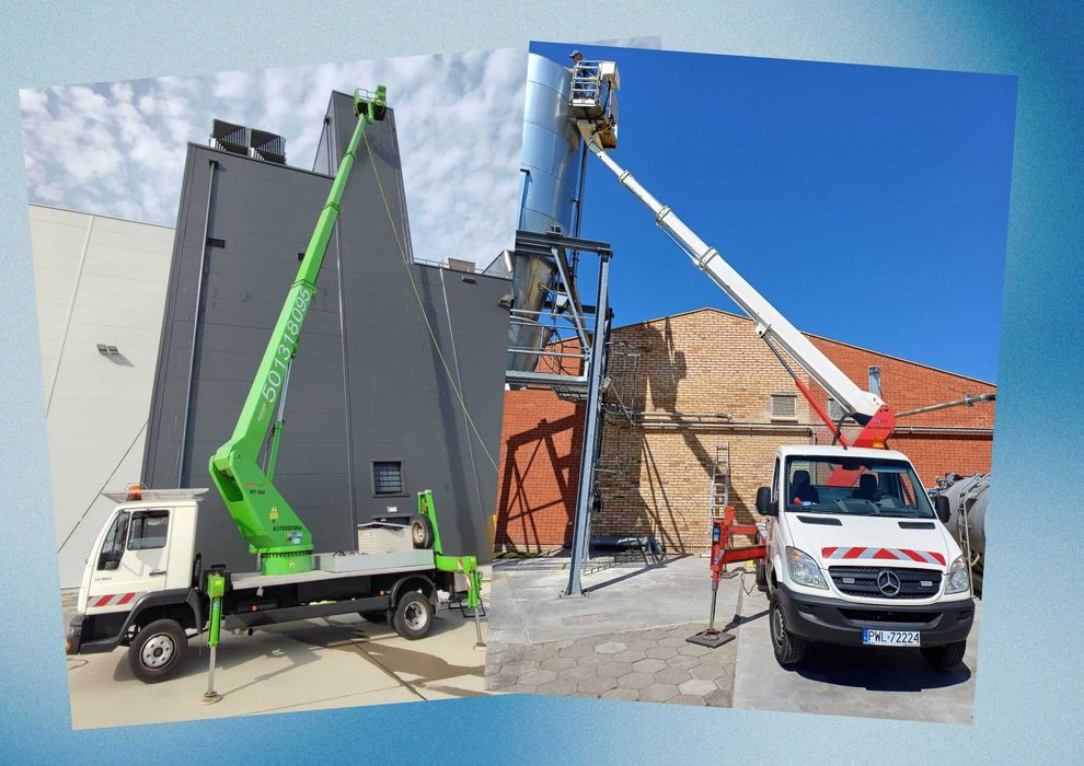 Podnośnik koszowy, wycinka drzew, prace na wysokości, usługi rębakiem