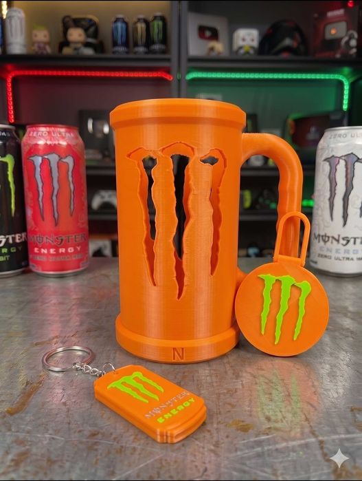 Kit Gamer Monster Energy - Caneca 3D + Porta-chaves