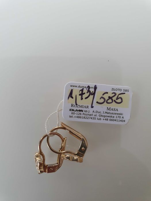 Kolczyki złoto 585 waga 1, 739g