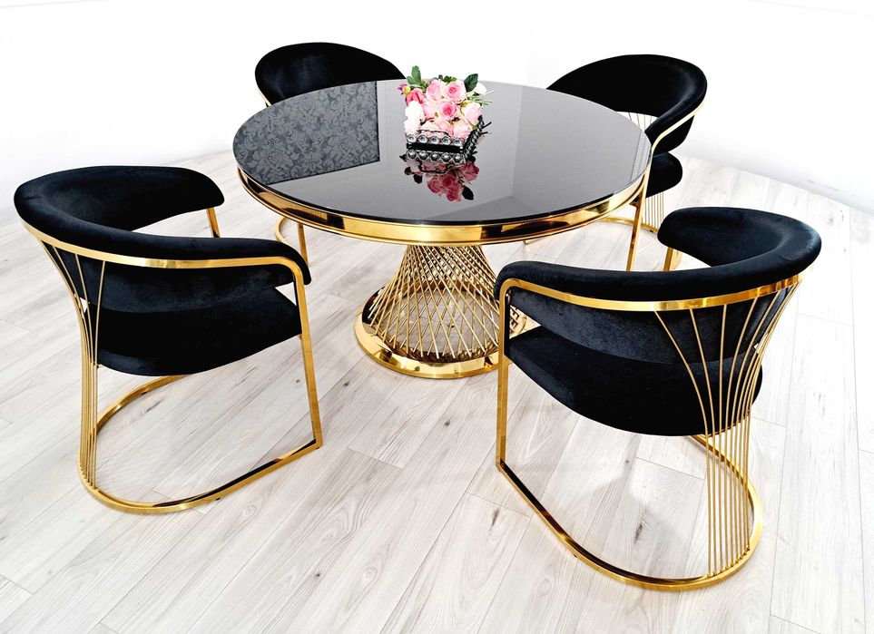 Jadalnia Glamour EUPHORIA Stół Ø130cm + 4 krzesła