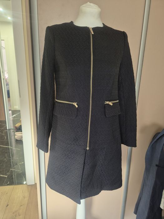 Płaszcz żakiet granatowy elegancki jesienny autumn klasyka h&m 34/XS