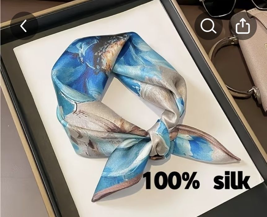 Jedwabna niebiesko beżowa apaszka 100% silk seide.