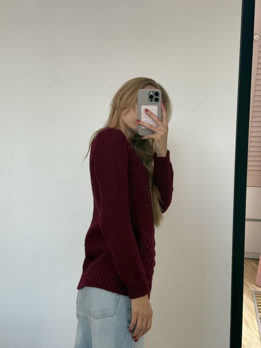 Светер бургунді, бордо вʼязаний з сердечками, кофта, світер