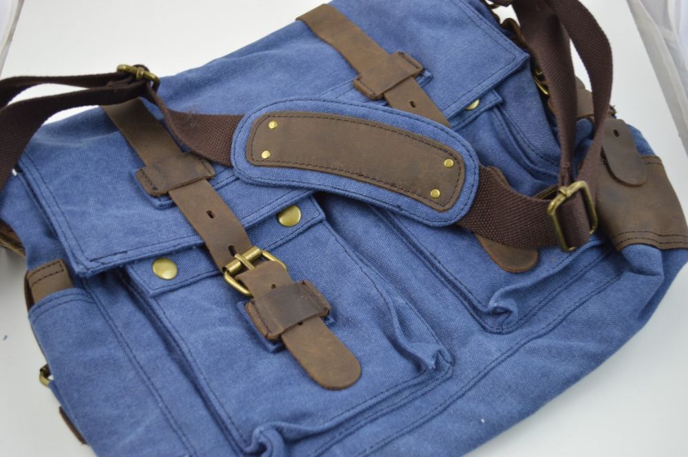 NOWA Torba stylowa Canva typu Vintage  Military  Posłaniec  Niebieska