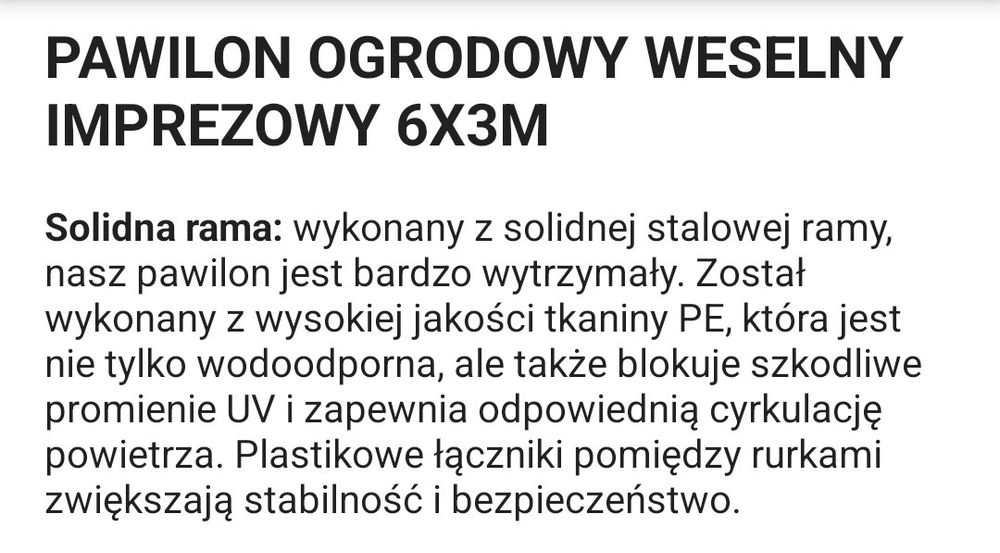 Pawilon ogrodowy weselny imprezowy