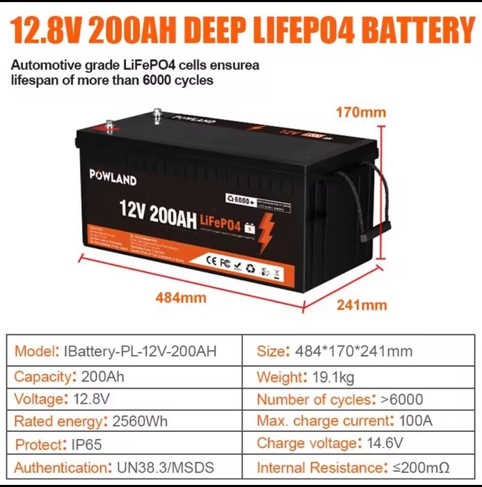 Акумулятор 12v 200ah, 12v 100ah Lifepo4 Powland Easun