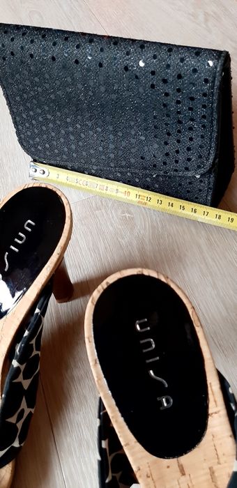 Okazja! Buty Unisa jak nowe r.39 + kopertówka z cekinami, stan idealny