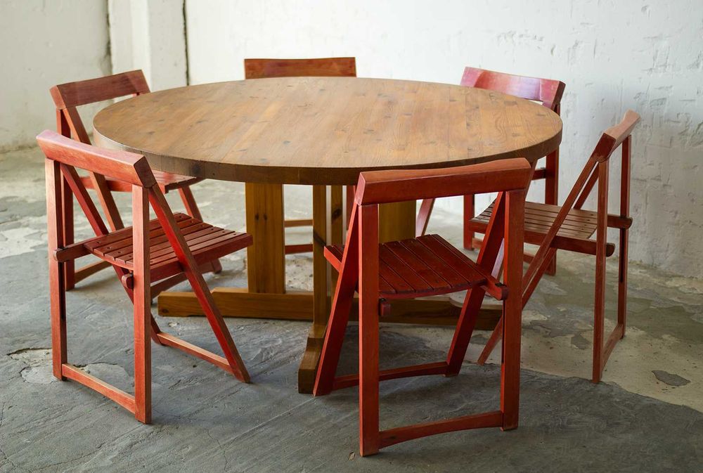 Duży okrągły stół drewniany sosnowy VINTAGE LATA 60