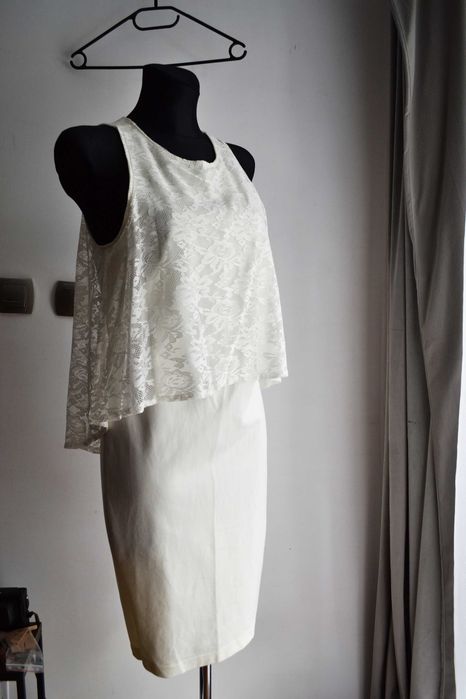 Sukienka BodyFlirt Elegancka kremowa M koronka prosta