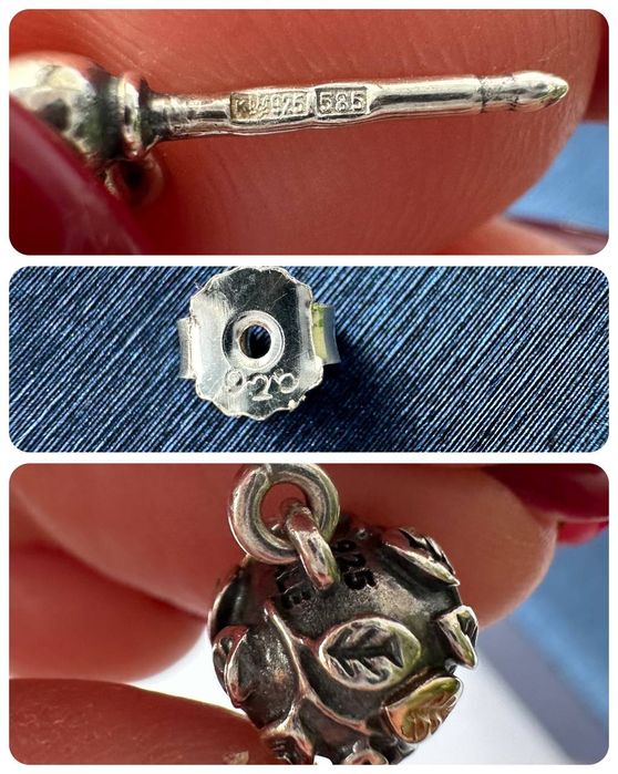 Серьги Pandora оригинал УПП, пандора,  сережки,  серебро, золото